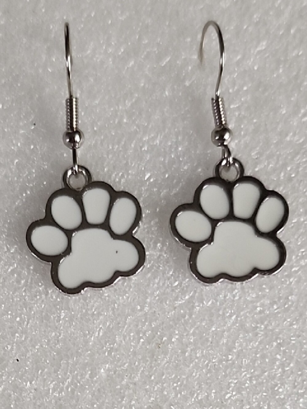 Hand Crafted White Paw Print Drop Earrings